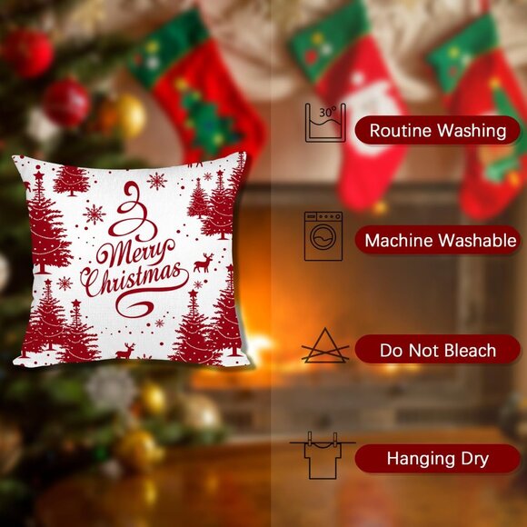 🆕 Christmas Pillow Covers Farmhouse Decorations Happy Holidays Holly Jolly Sofa - Picture 4 of 6